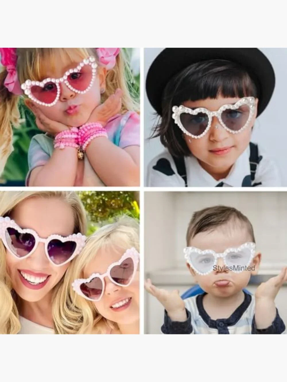 Heart Shaped Pearl Sunglasses Cat Eye Bling UV400 Protection for Kids